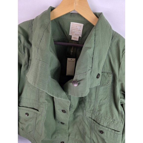 Eddie Bauer Ripstop Women's Jacket Size Large Green Cropped Military Coat - Picture 9 of 16